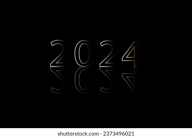 Happy new year 2024 shadow effect gold text design on black background. Illustration.