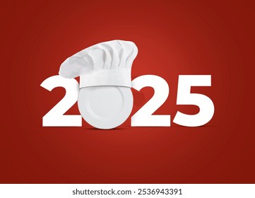 Happy New Year 2025 concept for restaurant or food brand isolated on gorgeous red background. Food new year illustration concept. - Powered by Shutterstock