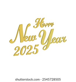 Happy New Year 2025" design with gold text on a clean white background. Perfect for holiday greeting cards, social media posts, and festive New Year’s decorations, adding a touch of sophistication. - Powered by Shutterstock