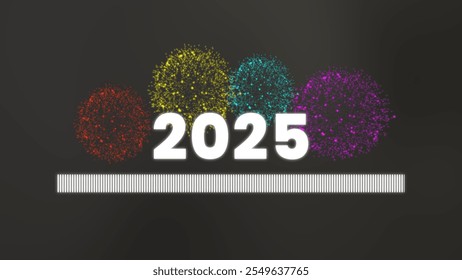 Happy new year 2025 with loading bar and Four colorful fireworks. Perfect for New Years and celebration themed designs. Festive and vibrant graphic element for party invitations and banners - Powered by Shutterstock