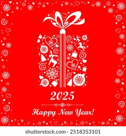 Happy new year 2025! Winter holidays.  Goodbye 2024 welcome 2025. sale. Vintage Christmas card. Celebration Gift box with ribbon.  illustration. Art design celebrate party invitation template. - Powered by Shutterstock