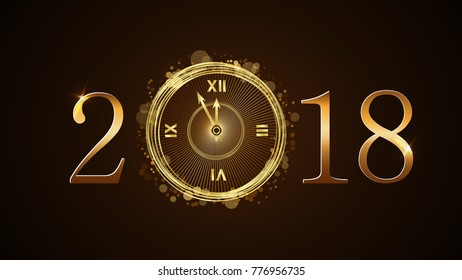 Happy New Year card background. Magic gold clock countdown. Golden numbers 2018. Christmas and New Year night glitter clock. Design decoration. Symbol wish, celebration illustration - Powered by Shutterstock