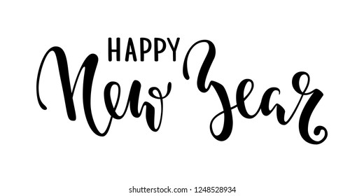 Happy New Year. Hand drawn creative calligraphy, brush pen lettering. design holiday greeting cards and invitations of Merry Christmas and Happy New Year, banner, poster, logo, seasonal holiday.