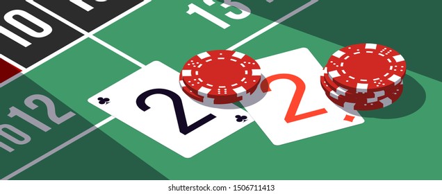 Happy New Year party 2020 casino poker chips and playing cards isometric banner. Greeting card isometry playing cards & chips flyer. 2020 Happy New year banner. Casino isometric Merry Christmas party - Powered by Shutterstock