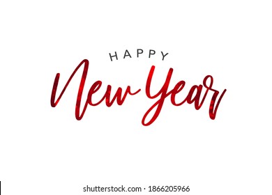 Happy New Year Red Calligraphy Font Isolated Over White Background, New Years Party Glamorous Greeting Card Design, Happy New Year Elegant Luxury Shiny Glitter Handwriting Text Cut Out Graphic Element