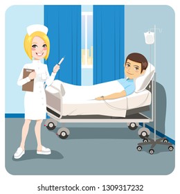 Happy Nurse On Hospital Bedroom Injection Stock Illustration 1309317232 ...