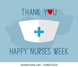 Happy Nurses Week medical concept. Female uniform and thank you text witj red heart on blue background. National Nurses Week greeting card. - Powered by Shutterstock