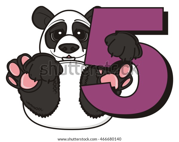 Happy Panda Holding Number Five Stock Illustration 466680140