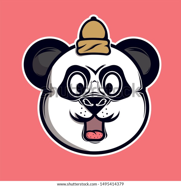 Happy Panda Small Hat On His Stock Illustration