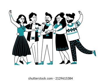 Happy people drinking. Friends party, cocktail drinks in people hands. Students friendship, cartoon persons clinking glasses decent concept - Powered by Shutterstock