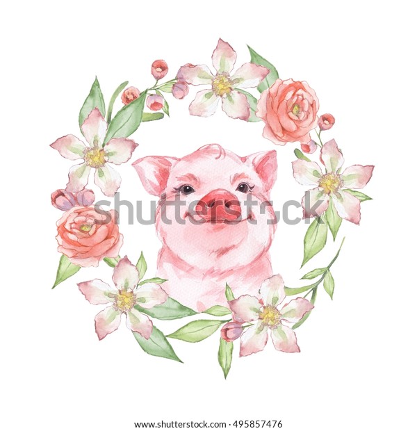 Download Art Collectibles Clip Art Pig Illustration Digital Clipart Watercolor Pig With Flowers Sunglasses Floral Wreath Png