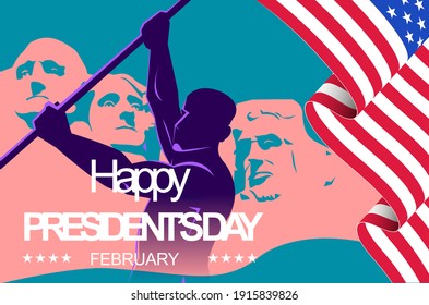 Happy Presidents Day Feb 2021. Waving American Flag, Past Presidents.