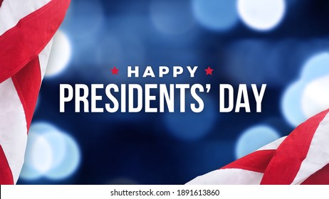 Happy Presidents' Day Text Over Blue Bokeh Lights Texture Background and American Flags - Shutterstock ID 1891613860