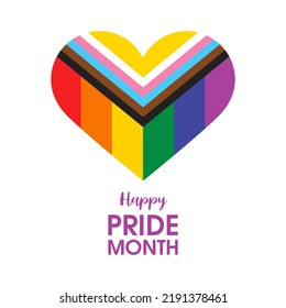 Happy Pride Month Illustration. Progress LGBTQIA Pride Flag In Heart Shape Icon Isolated On A White Background. LGBT Design Element. Rainbow Gay Flag Heart Icon