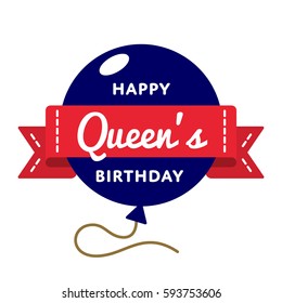 Happy Queens Birthday Emblem Isolated Illustration On White Background. 10 June British Holiday Event Label, Greeting Card Decoration Graphic Element