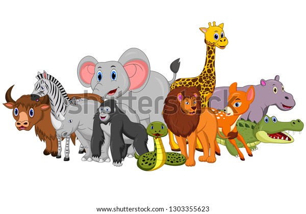 Happy Safari Animal Cartoon Stock Illustration 1303355623