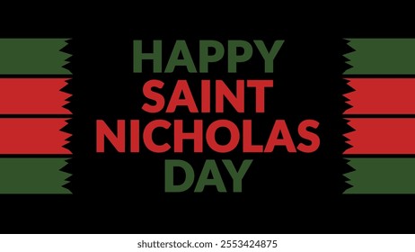 Happy Saint Nicholas Day text with side lines on a black background. Which is observed every year in December to celebrate Happy Saint Nicholas Day. - Powered by Shutterstock