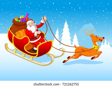 Happy Santa His Sled Pulled By Stock Illustration 721262755 | Shutterstock