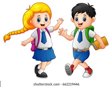 Happy School Kids Go School Stock Illustration 662219446 | Shutterstock