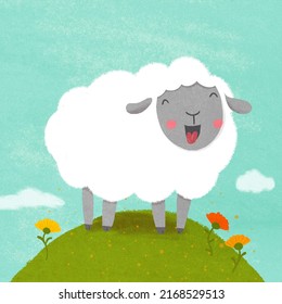 glückliche Schafe auf einem Hügel