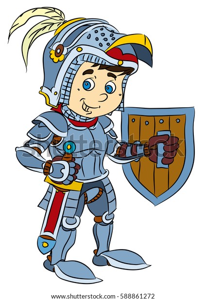 Happy Smiling Cartoon Medieval Knight Soldier Stock Illustration 588861272