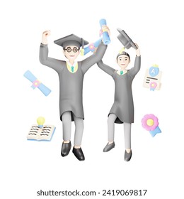 Happy Student Celebrating Achievements at Convocation Ceremony - 3D Cartoon Illustration - Powered by Shutterstock