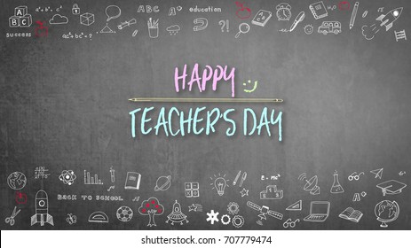 Happy Teachers Day Greeting On School Stock Illustration 707779474 ...