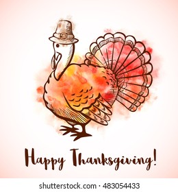 Watercolor Turkey Thanksgiving Day Banner 