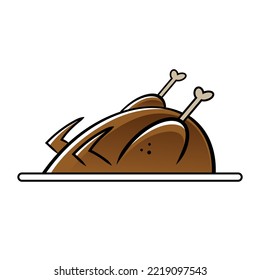 Happy Thanksgiving - Roasted Turkey On A Platter. Festive Food, Holiday Meal. Isolated, White Background.