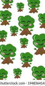 Happy tree wallpaper pattern white