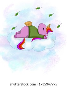 Happy Unicorn Character Sleeping On Cloud Stock Illustration 1735347995 ...