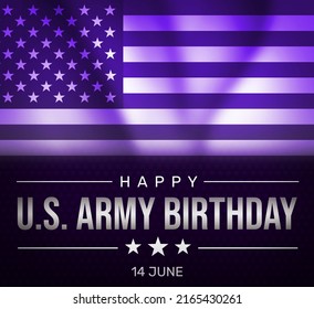 Happy US Army birthday celebration concept abstract background in purple color with waving flag