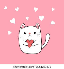 Happy valentine day cute cartoon cat and heart 
