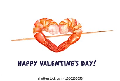 Happy Valentines Day Card Love Heart Symbol Shrimp Traditional Food Seafood Menu