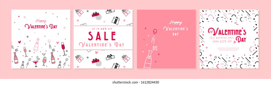 Happy Valentines Day . Collection Of Greeting Background Designs. Valentine Day Social Media Promotional Content. Illustration