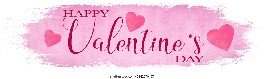 Happy Valentine's Day - Hearts bokeh , Love template background greeting card - Abstract watercolor aquarelle pink red brushstroke splash brush with hearts, isolated on white paper texture