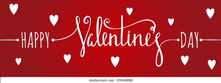 Happy Valentines Day Inscription On Red Background With White Hearts. Design Element For Valentine Day Card, Banner, Wedding Invitation, Postcard. Raster Copy Of Vector File.