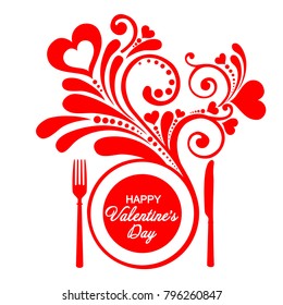 Happy Valentine's Day. Restaurant Menu Card Design. Menu Template On Valentine`s Day.  Illustration