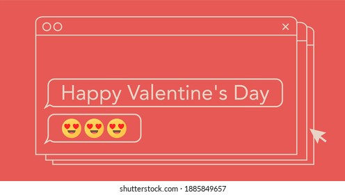 Happy Valentines Day. Web Browser Window. Emoji. Internet Concept. Love Heart Gift Icons. Holiday Background. 14th Of February. Quote, Phrase. Romantic Greeting Card