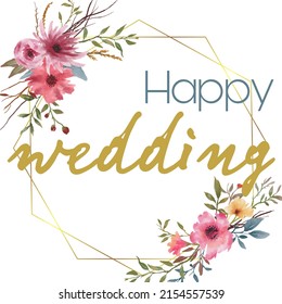 Happy Wedding Text Illustration On White Background