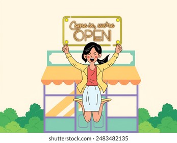 Happy woman start new business and open a restaurant illustration - Powered by Shutterstock