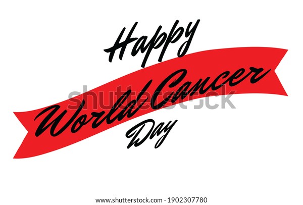 Happy World Cancer Day Red Ribbon Stock Illustration