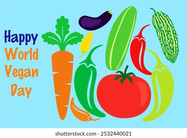 Happy World Vegetarian Day. Multiple vegetable and fruit. Motivational poster or banner for media and web.  Social media post. High quality vegetable images for reuse in designing. - Powered by Shutterstock