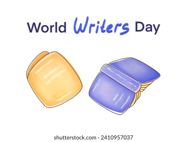 Happy World Writer Day Concept. watercolor illustration for world book day and copyright. March 3rd. writers Professional holiday greeting card, banner. creative job to write literary works, books