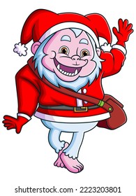 The Happy Yeti Dwarf With The Santa Claus Costume Is Waving The Hand And Greeting The People Of Illustration