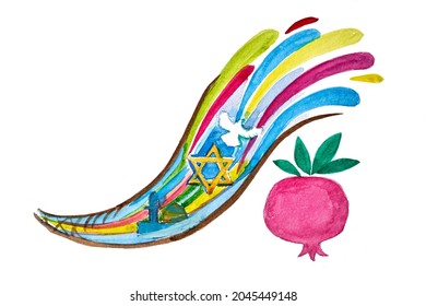 Happy Yom Kippur lettering and Rosh Hashanah symbol painted with watercolors and isolated on white. - Powered by Shutterstock