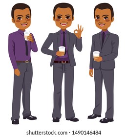 Happy young African American adult businessman enjoying take away coffee - Powered by Shutterstock