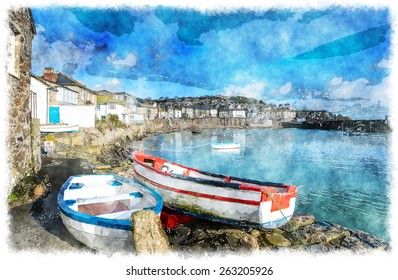 The harbour at Mousehole in Cornwall  traditional fishing village near Penzance 