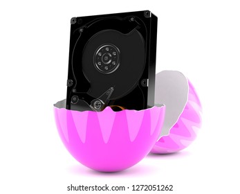 Hard drive inside easter egg isolated on white background. 3d illustration