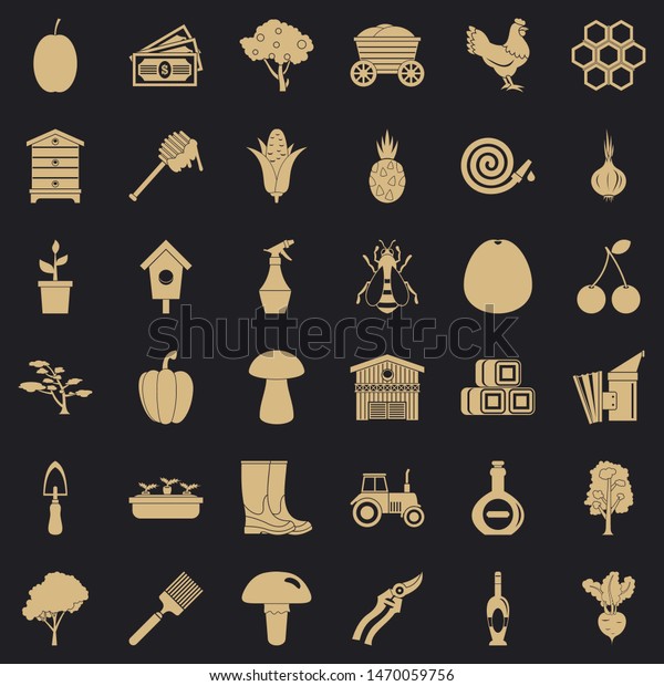 Hard farming icons set. Simple style of 36\
hard farming icons for web for any\
design
